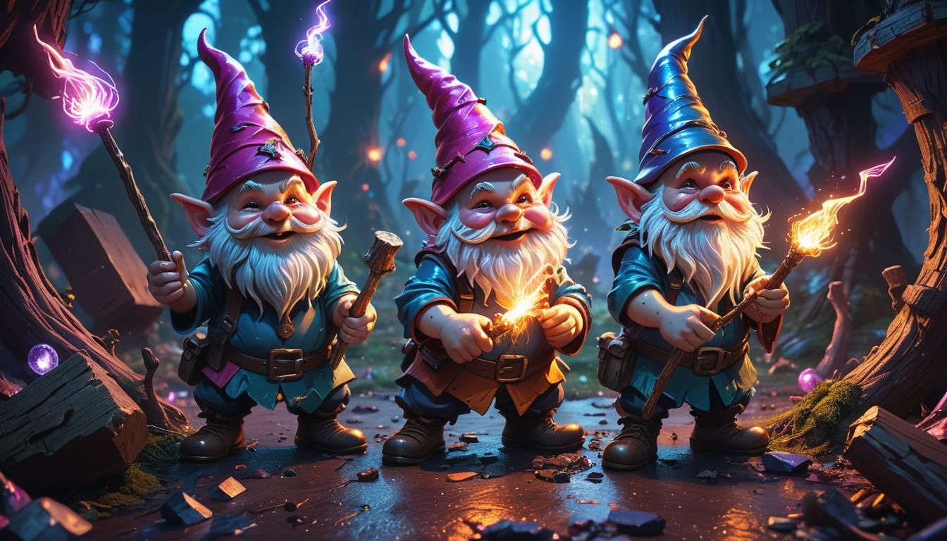 Mischievous Gnomes Unleash Magic in Vibrant Hyper-Realistic....