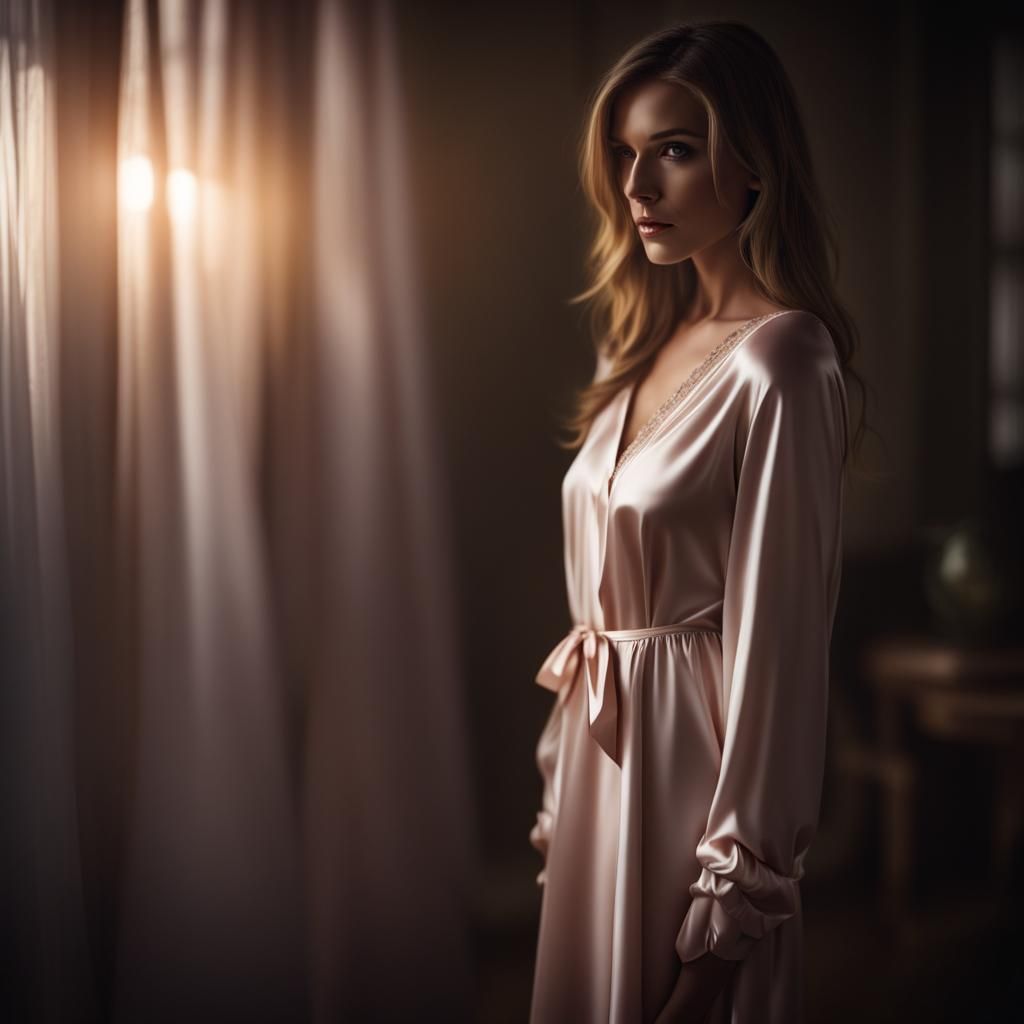 Sorrowful Woman in Satin Gown: Professional Photography