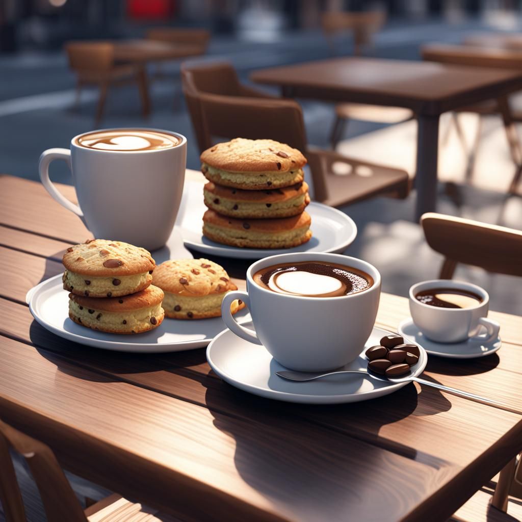 Cafe Table Still Life in 3D Anime Art Style