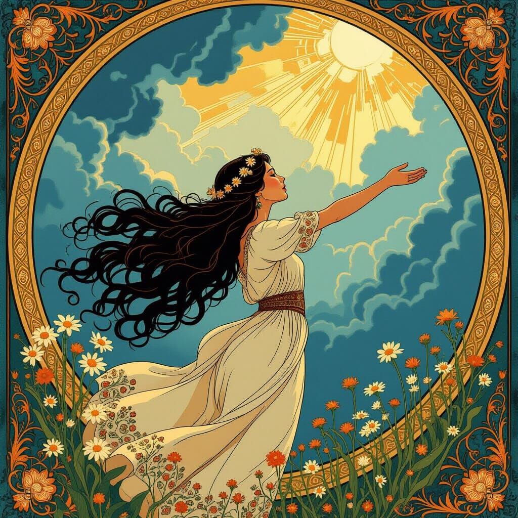 Art Nouveau Serbian Woman Commanding Stormy Winds