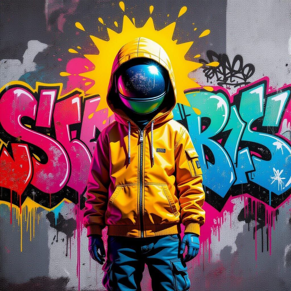 Vibrant Graffiti Figure in Street Art Style