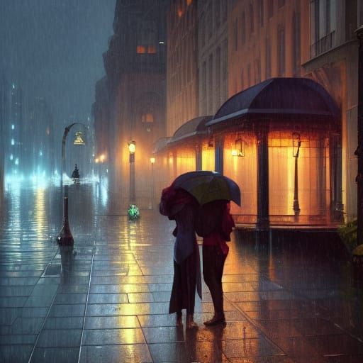 Romantic Love Confession in Rain, Hyperdetailed Art