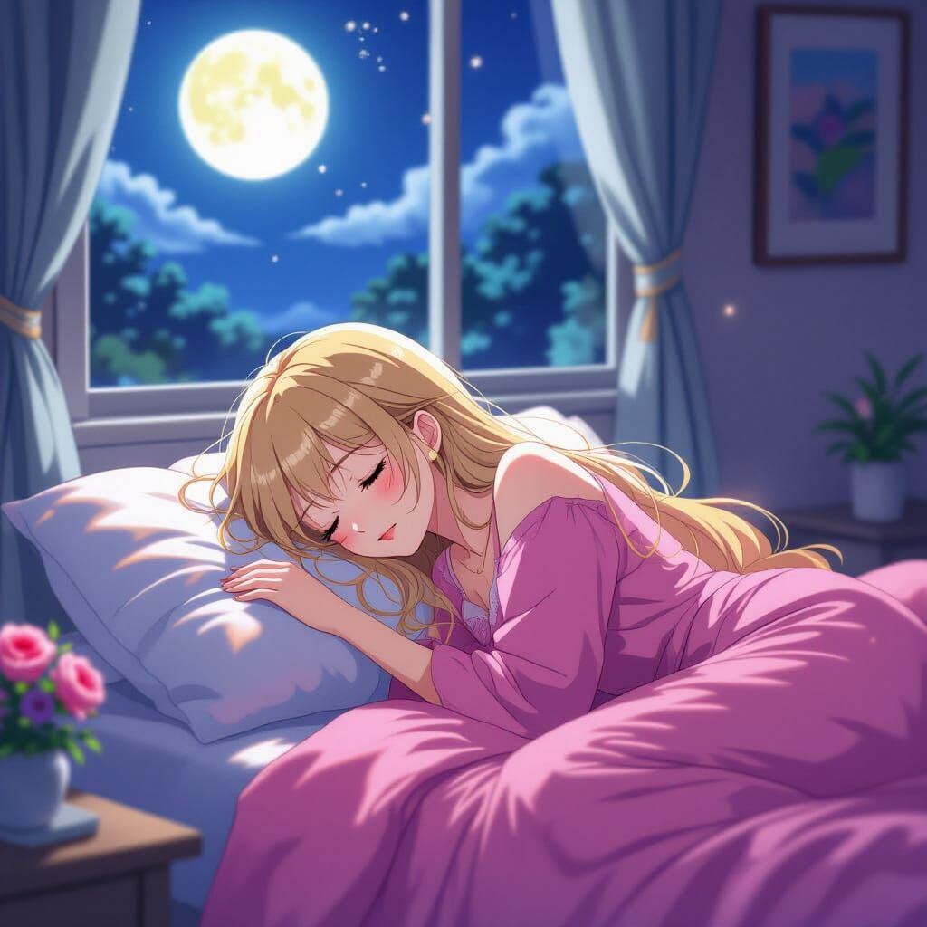 Anime Woman Sleeping Peacefully in Cozy Bedroom