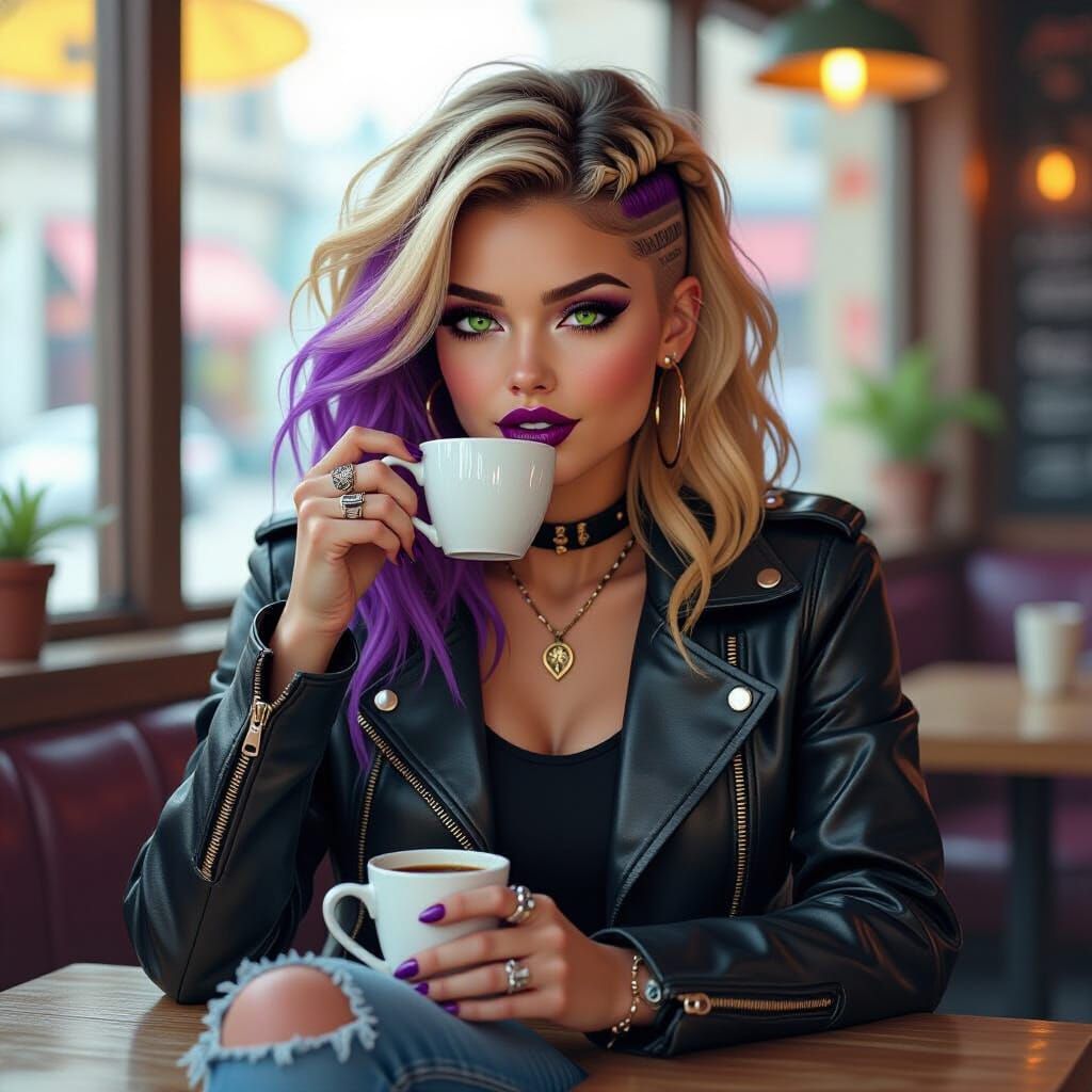 Valkyrie in Cafe with Purple Accents, Digital Painting