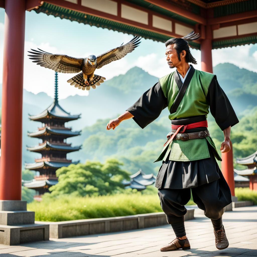 Summer Samurai with Falcon: Photorealistic Photography