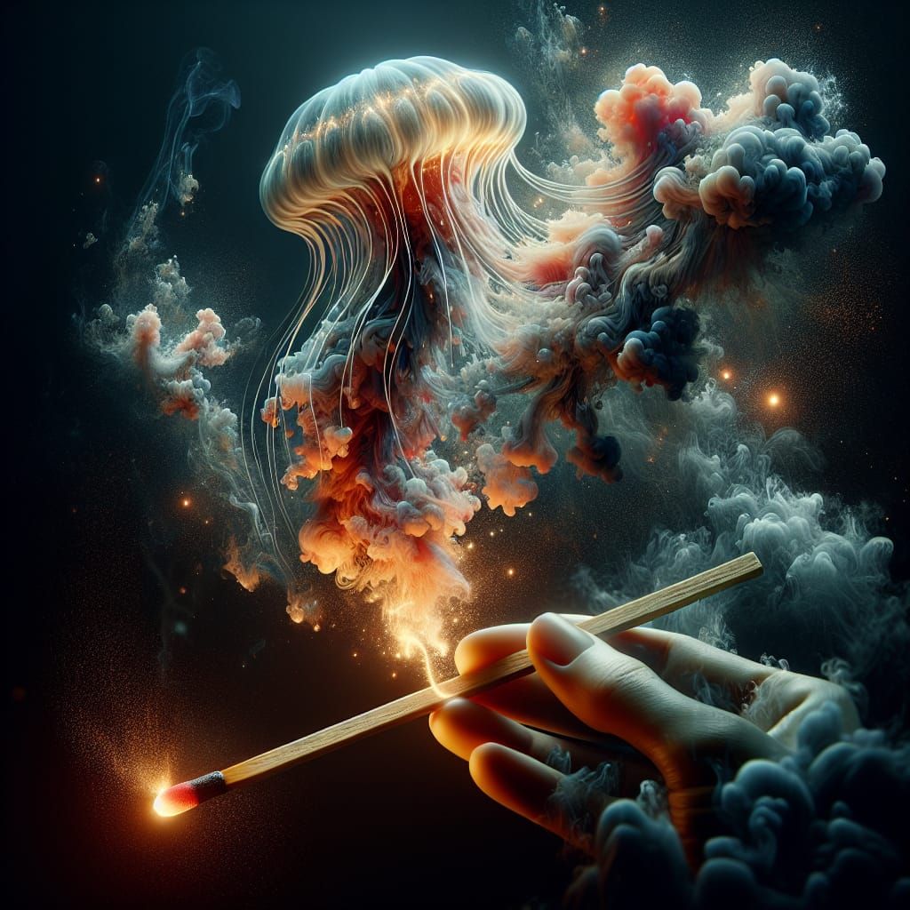 Ethereal Smoke Jellyfish Ascends in Vibrant, Earthy Hues