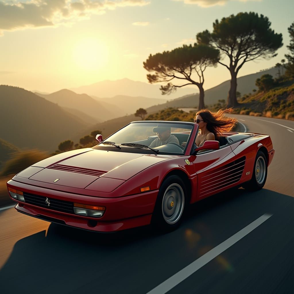 Ferrari Testarossa Spider Speeds Through Scenic Landscapes i...