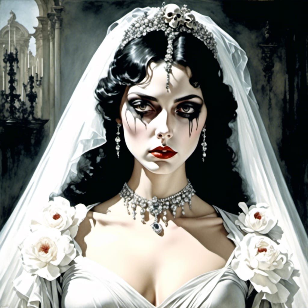 Melancholy Skull with Camellias in Film Noir Style