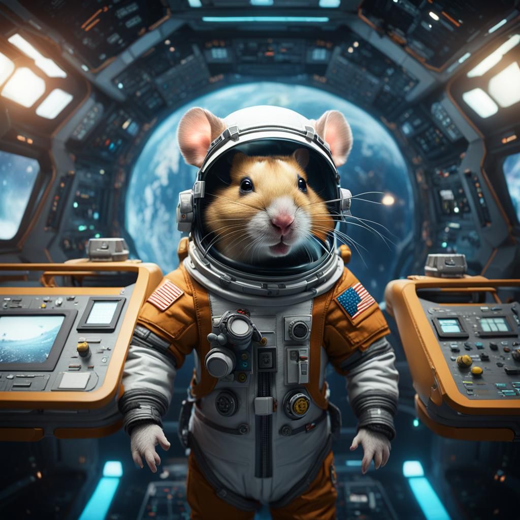 Hamster Astronaut in Spaceship Control Room