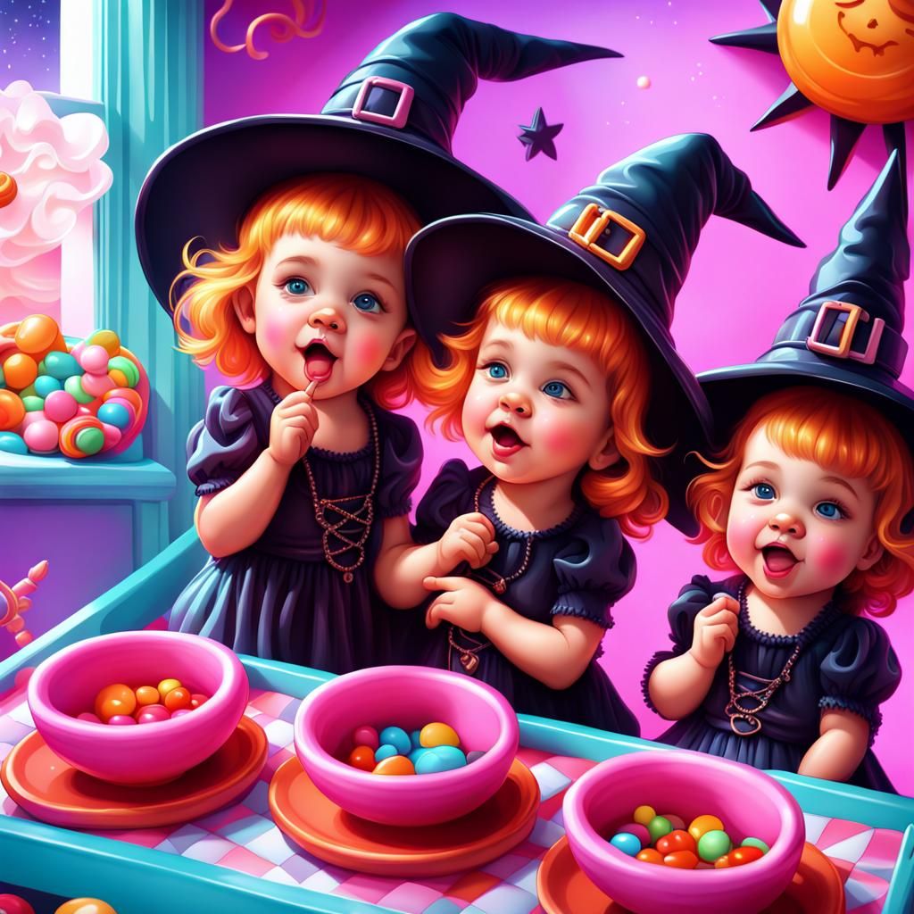 Baby Witches Sleeping in Candy Land Home