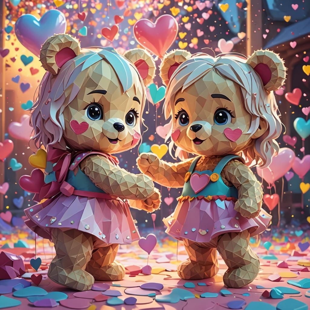 Baby Girls Play with Teddy Bears in Fantasy Scene