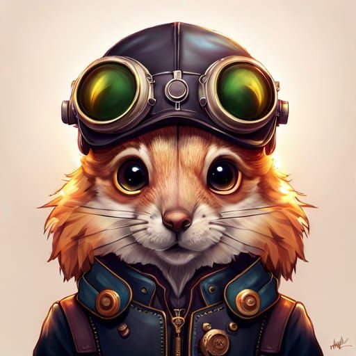 Steampunk Pilot Squirrel Portrait in Detailed Digital Art