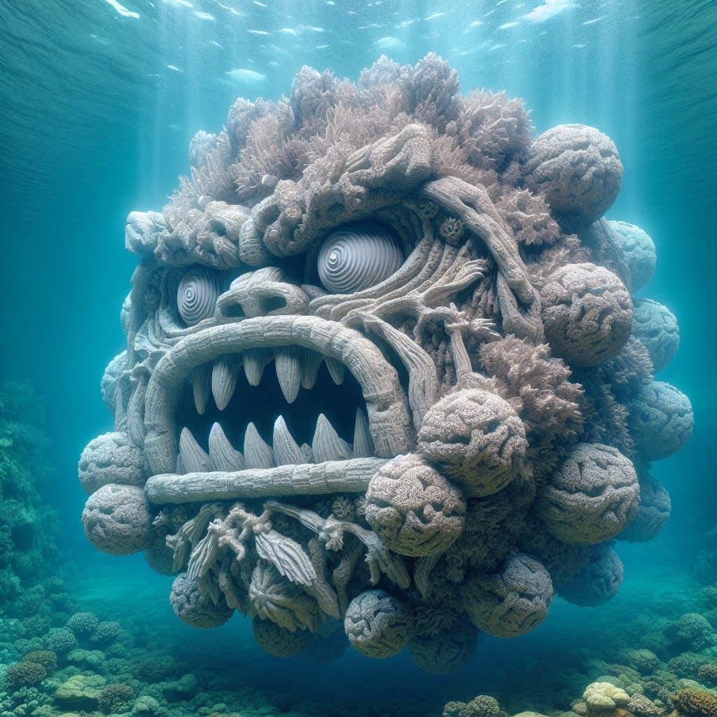 Coral Monster Head in Underwater Reef