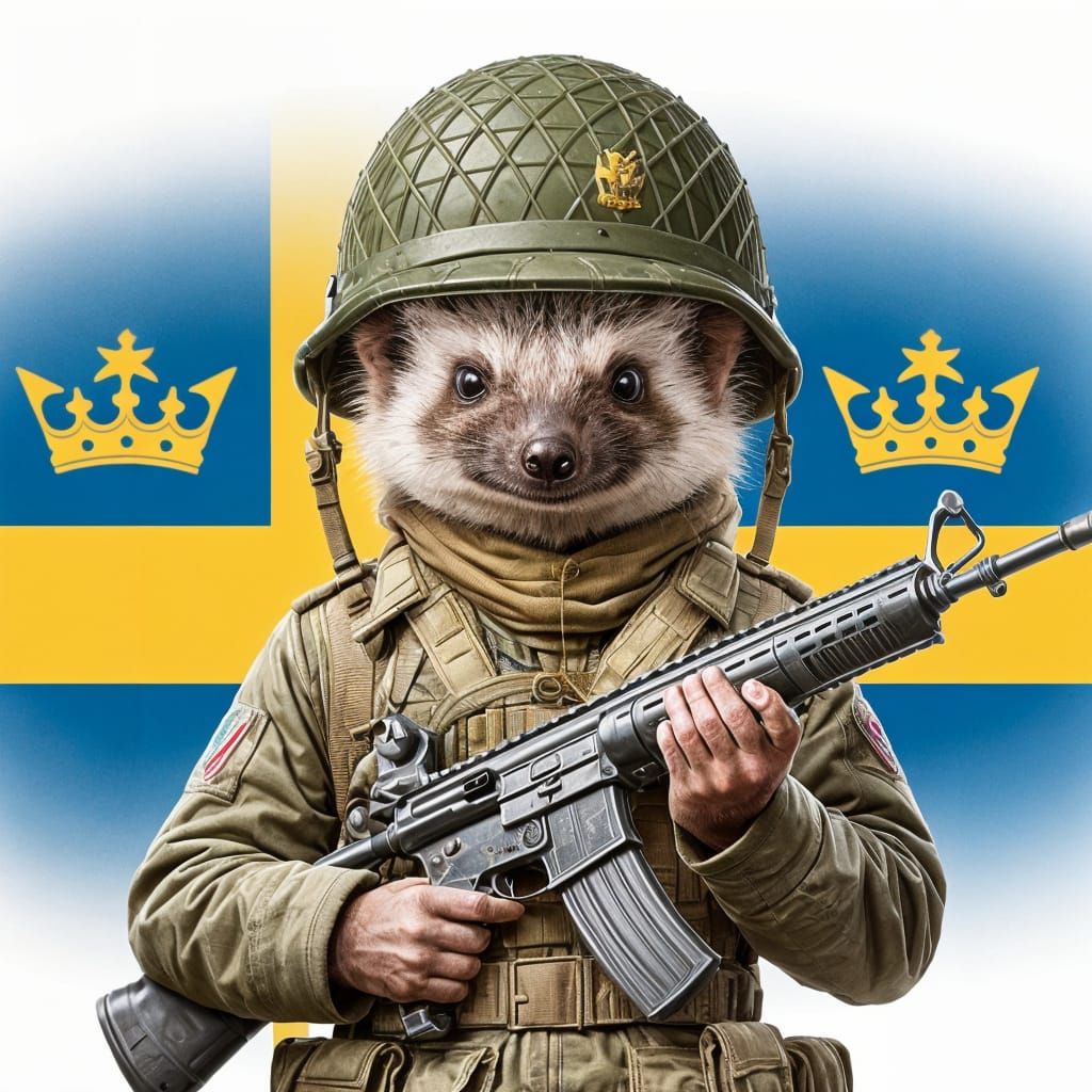 Brave Hedgehog Soldier with Swedish Emblem