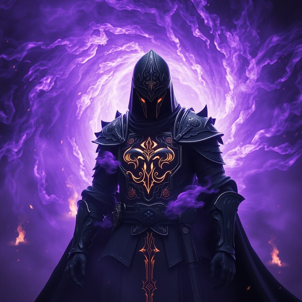 Mystical Warrior Emerge from Dark Violet Energy Vortex in Sh...
