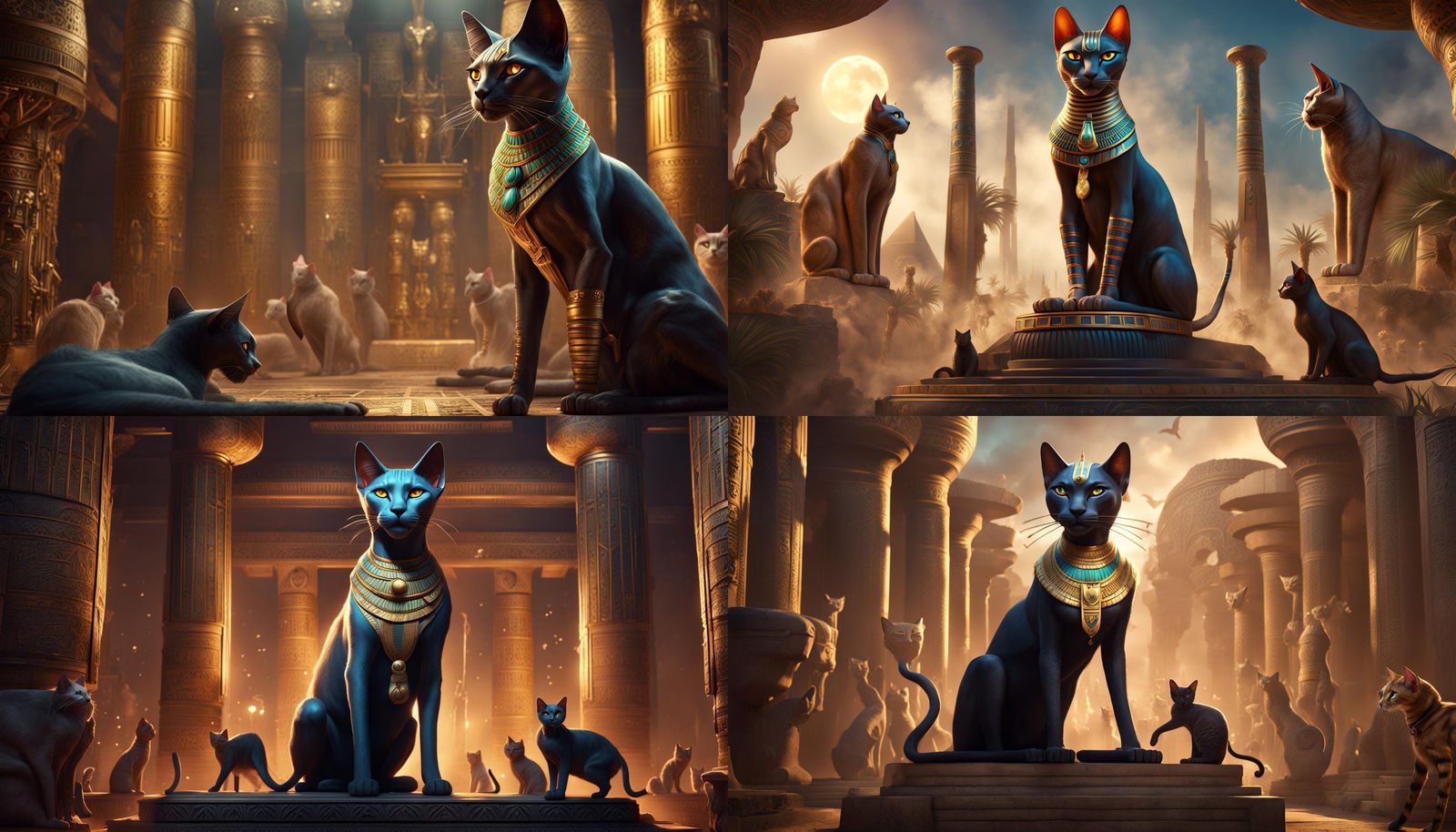 Egyptian Goddess Bastet with Cats: Fantasy Art
