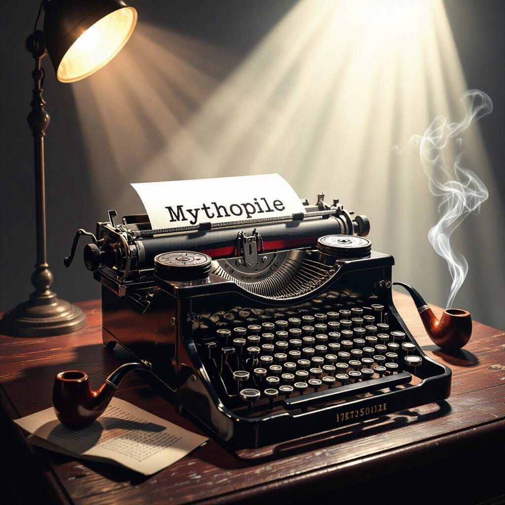 Antique Typewriter with "Mythophile" and Smoking Pipe