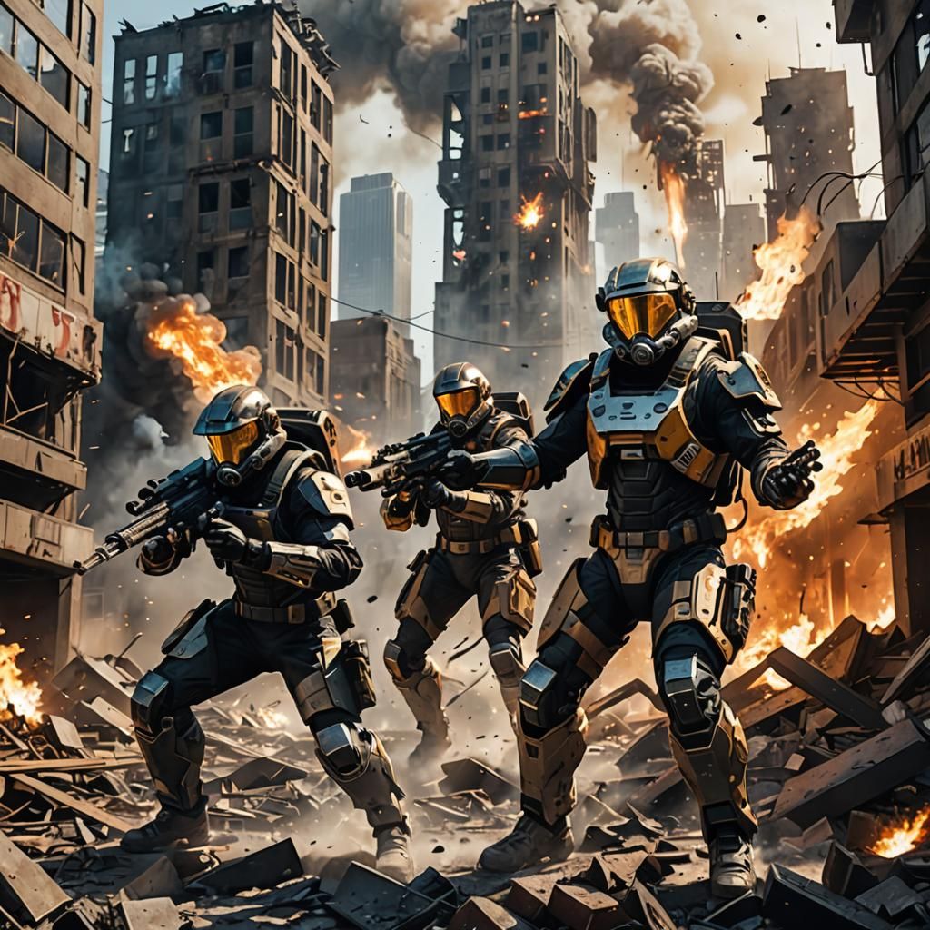 Dynamic Comic Book Heroes in Dystopian Battle