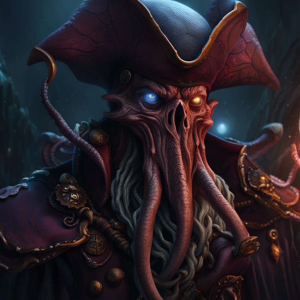 Mind Flayer Pirate Captain in Detailed Matte Painting