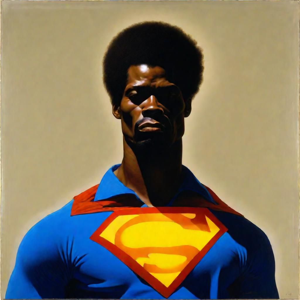 Golden Afro Superman Self-Portrait in Gouache Style