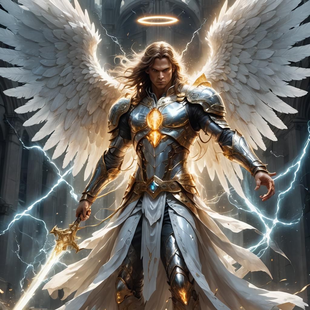 Electroluminescent Angel with Lightning Sword