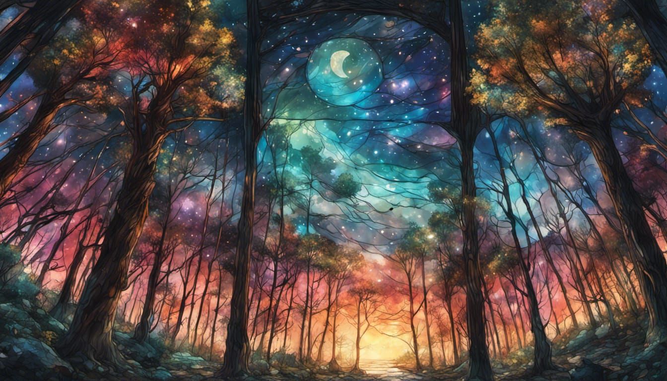 Stained Glass Night Sky Forestscape in Unreal Engine 5