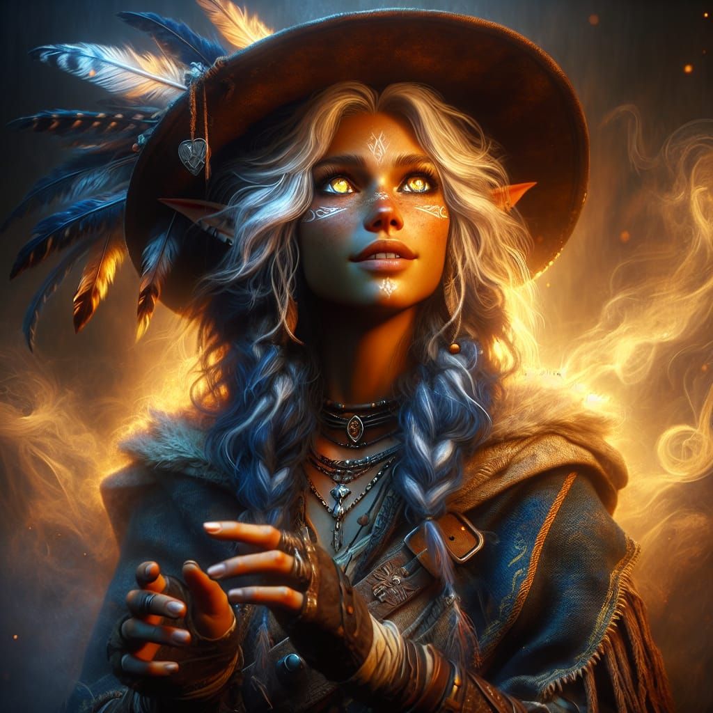 Hispanic Elf in Smoky Twilight, Impasto Painting