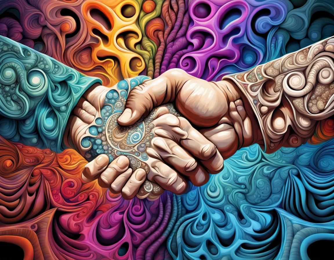 Vivid Fist Bump with Abstract Fractal Design