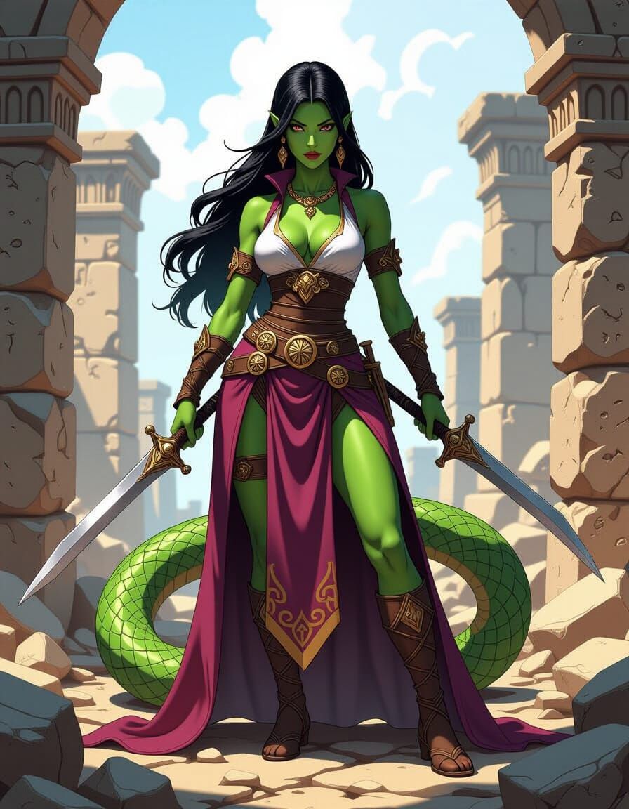 Female Yuan-ti Warrior in Comic Book Style