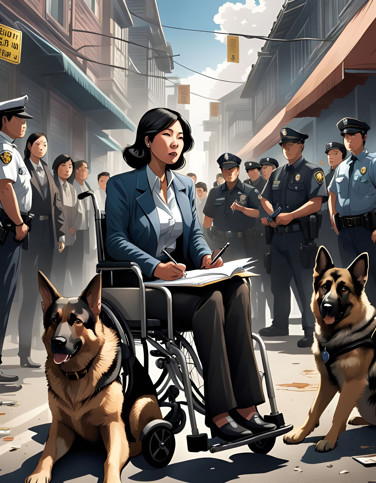 Disabled Detective at Crime Scene: Graphic Novel Art