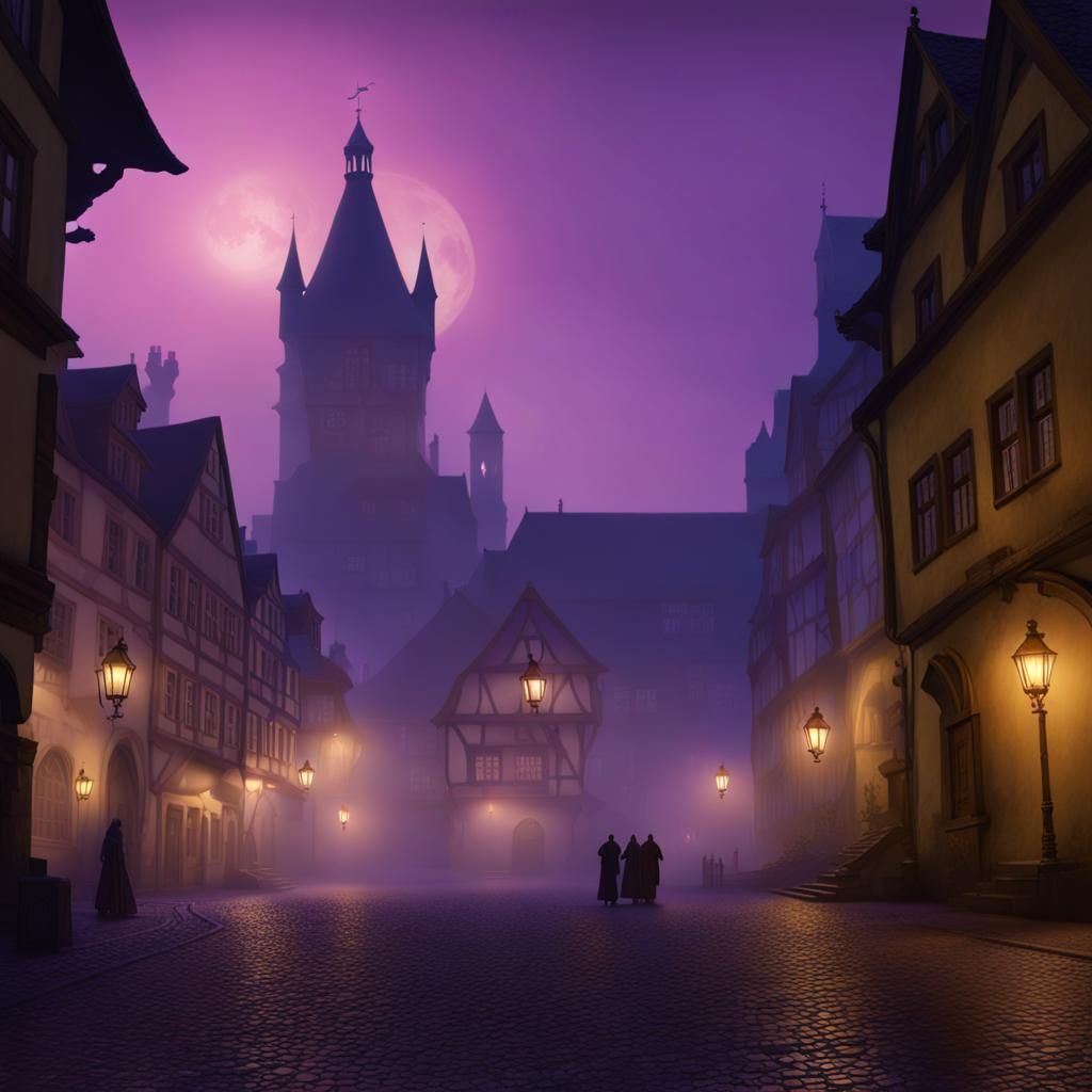 Misty Night in Colditz: Dark Fantasy Art