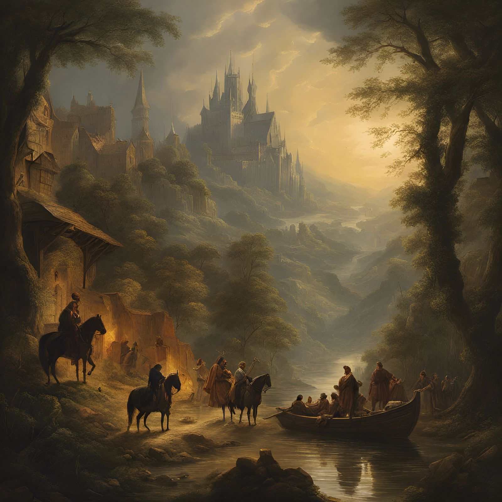 Medieval Politicians Hide From War, Oil Painting