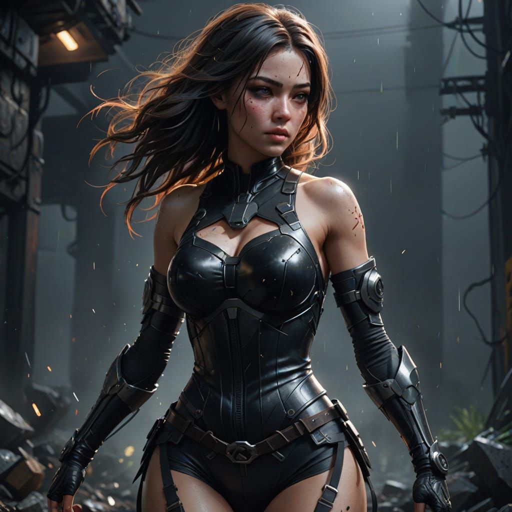 Woman in Black Garter, Detailed Digital Splash Art