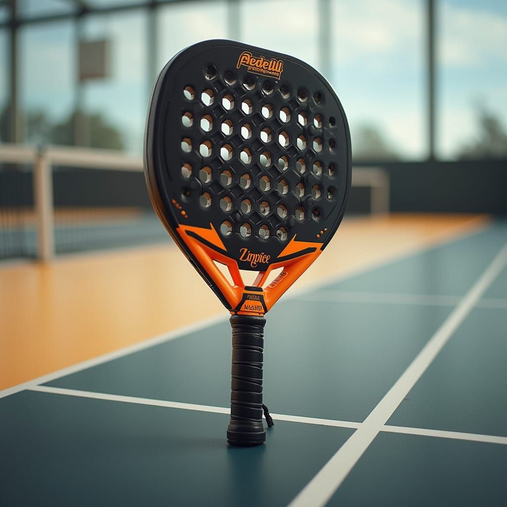 Padel Racket in Center of Tennis Court