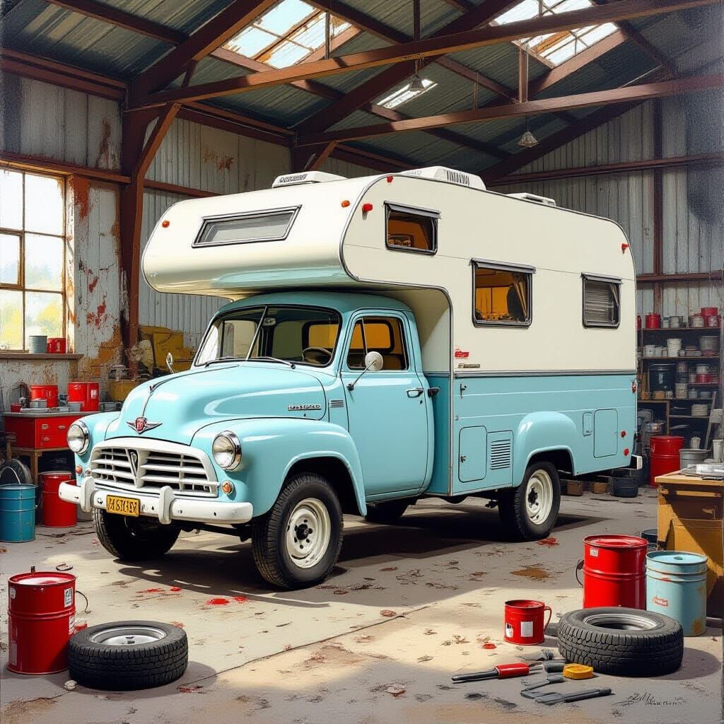 1954 Alfa Romeo Truck Camper In Abandoned Workshop