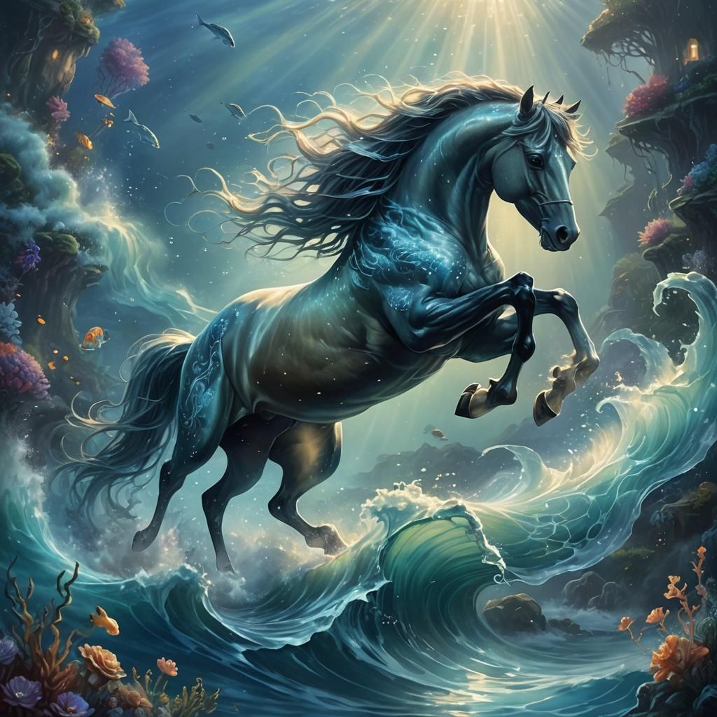 Underwater Horse Teaches Courage in Fantasy Illustration