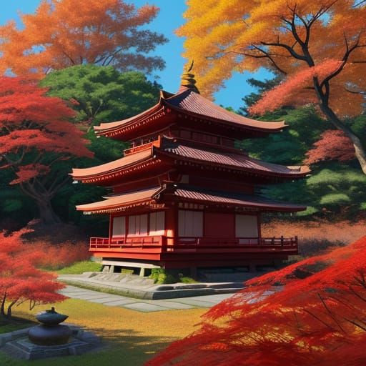 Autumn Pagoda in Japan, Pixar Style