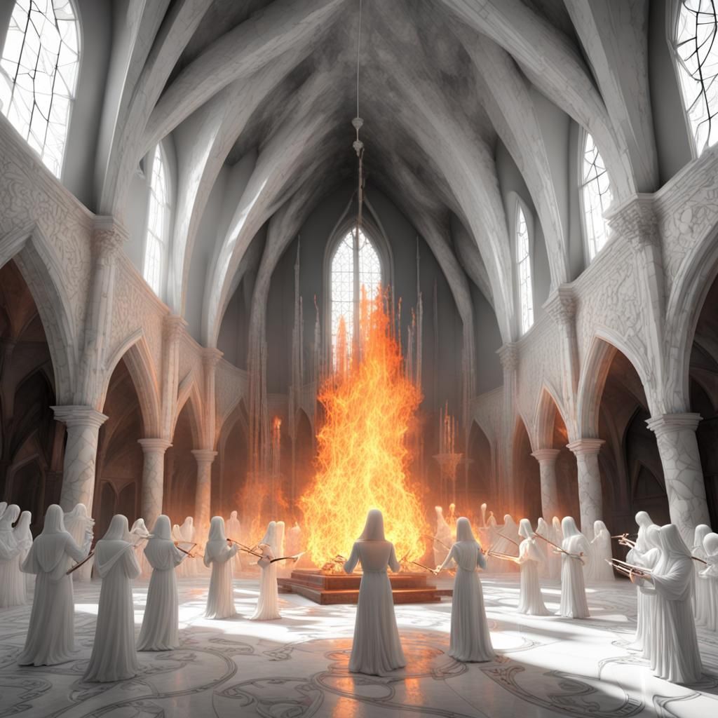 Spectral Orchestra in Burning Chapel, Oil Painting