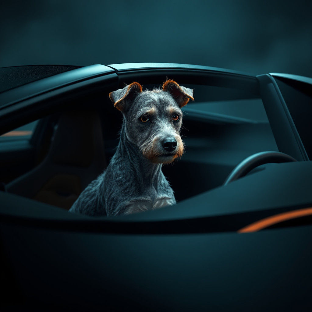 Elderly Jack Russell in Lamborghini: Fantasy Concept Art