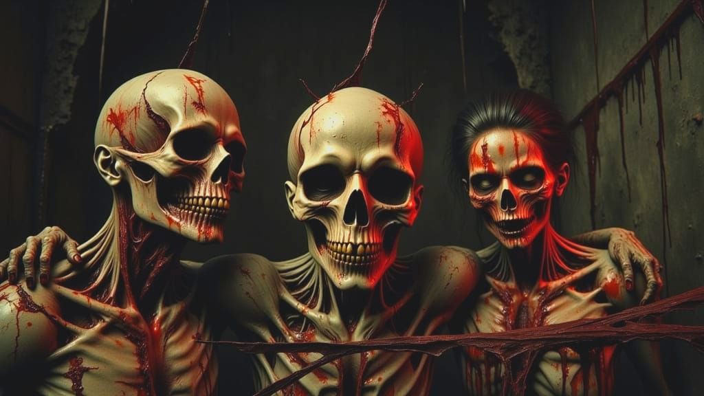 Macabre Skeletons and Skulls with Glowing Red Cracks