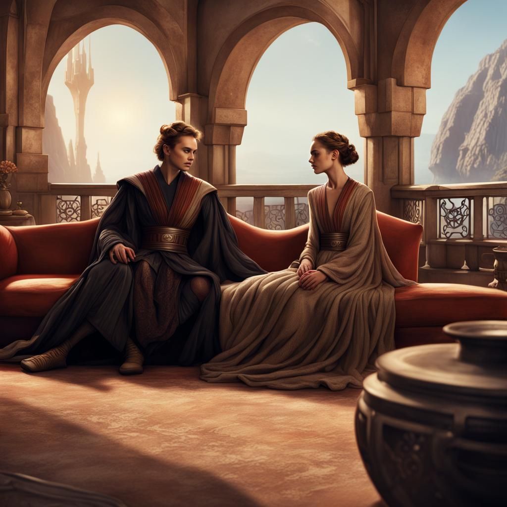 Anakin and Padme Lounging on Coruscant