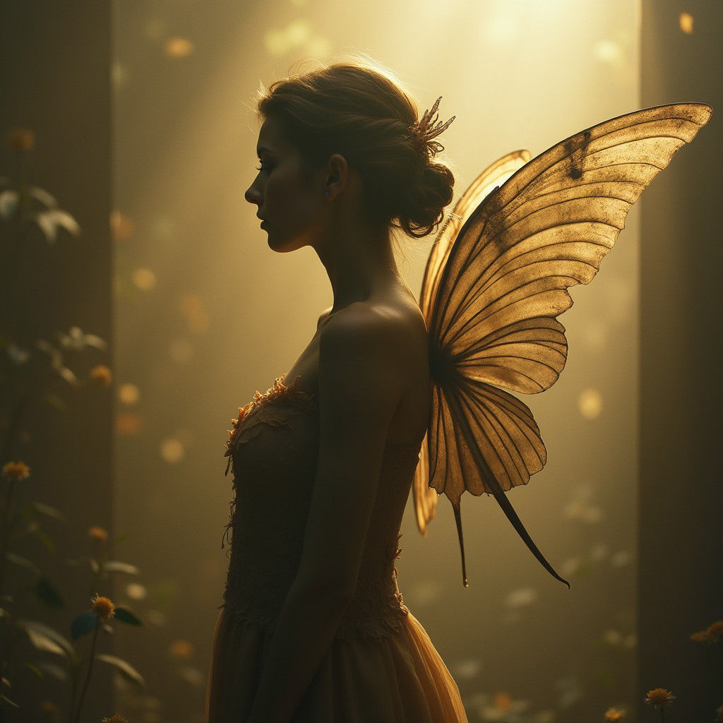 Ethereal Woman with Wings in Surrealist Style