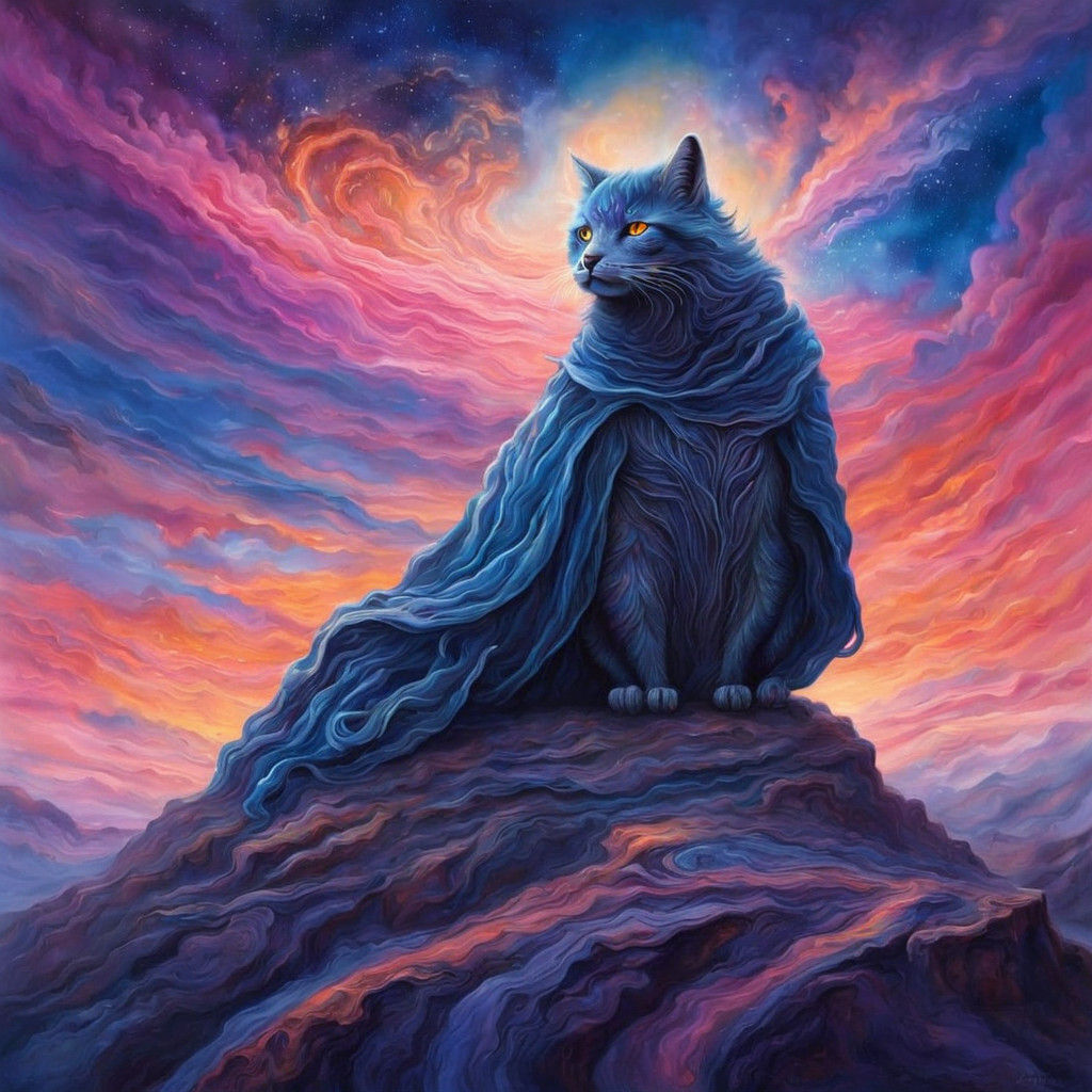 Enigmatic Cosmic Feline amidst Whispers of Eternity