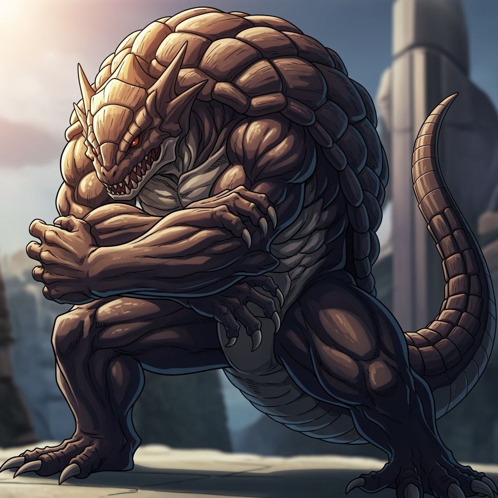 Colossal Salamander Humanoid in Dynamic Manga Style