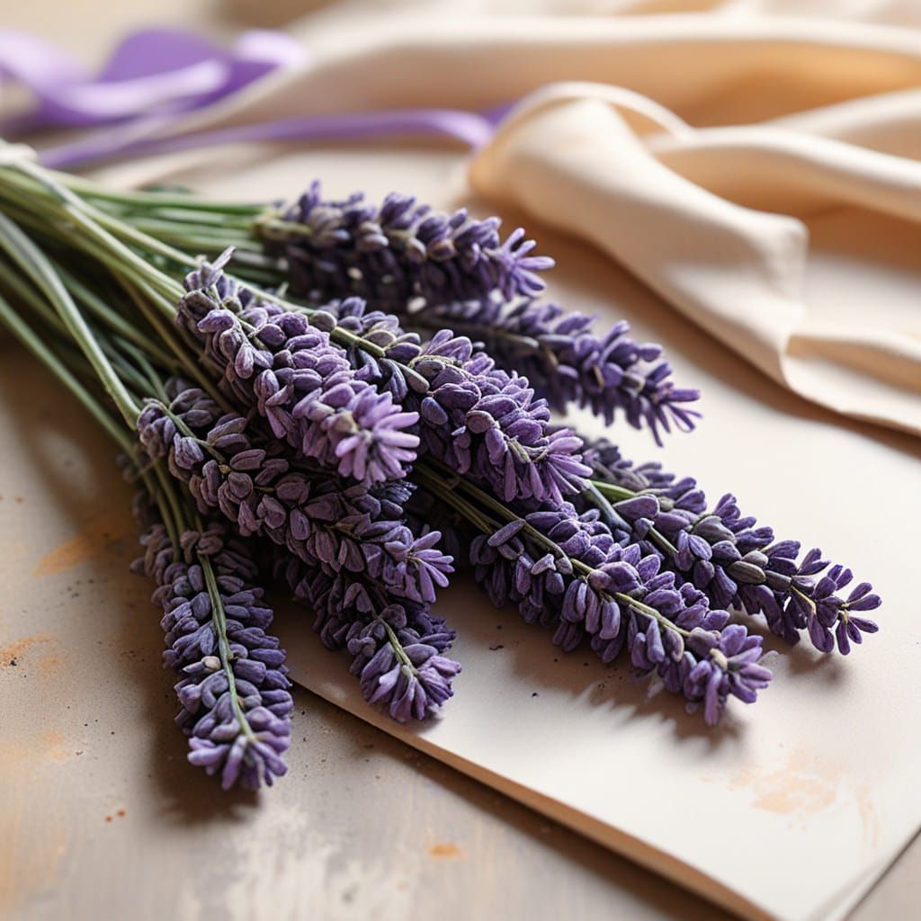 Soft Focus Impressionist Watercolor of Dried Lavender