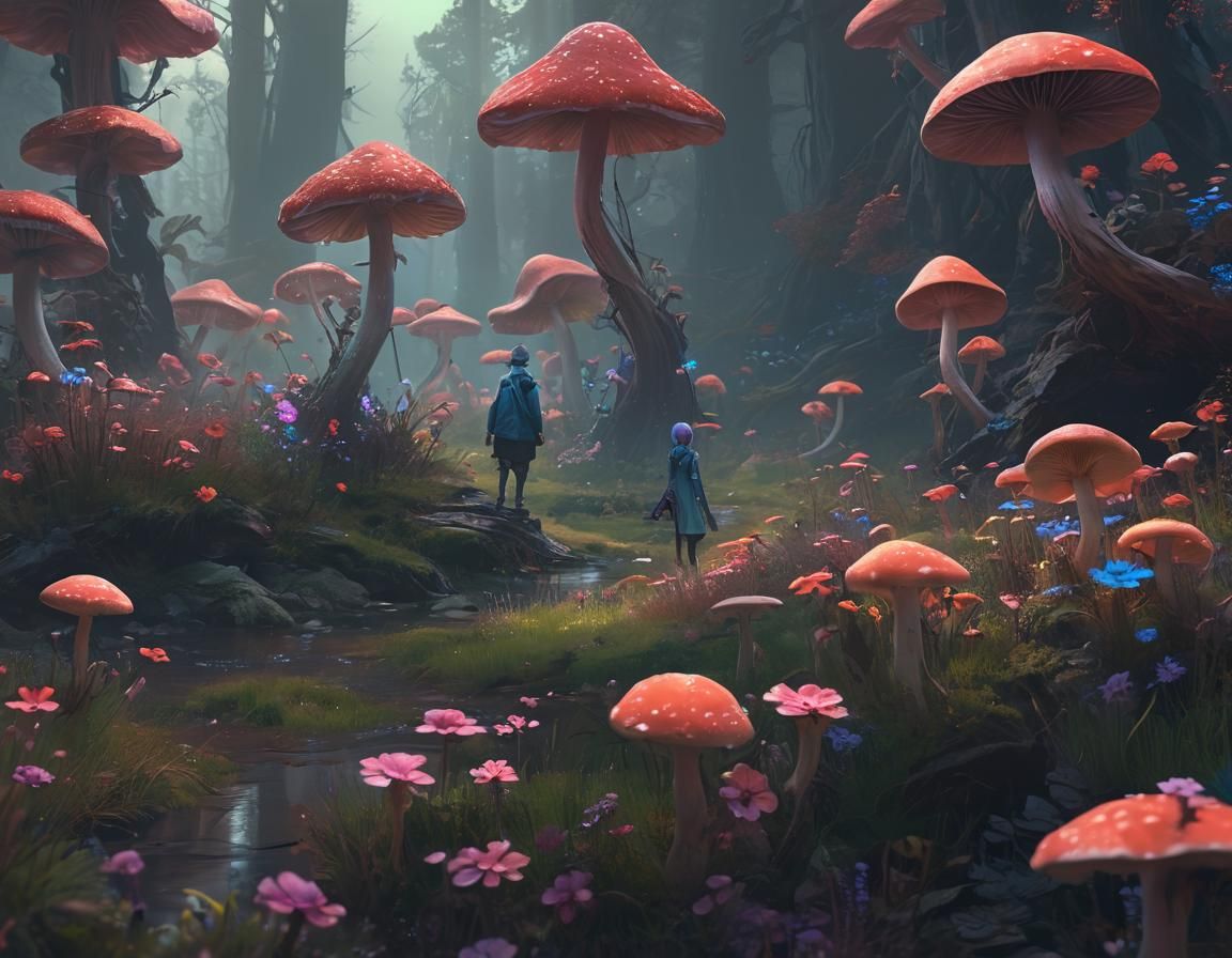 Mystical Creatures Dance in Dreamlike Landscape