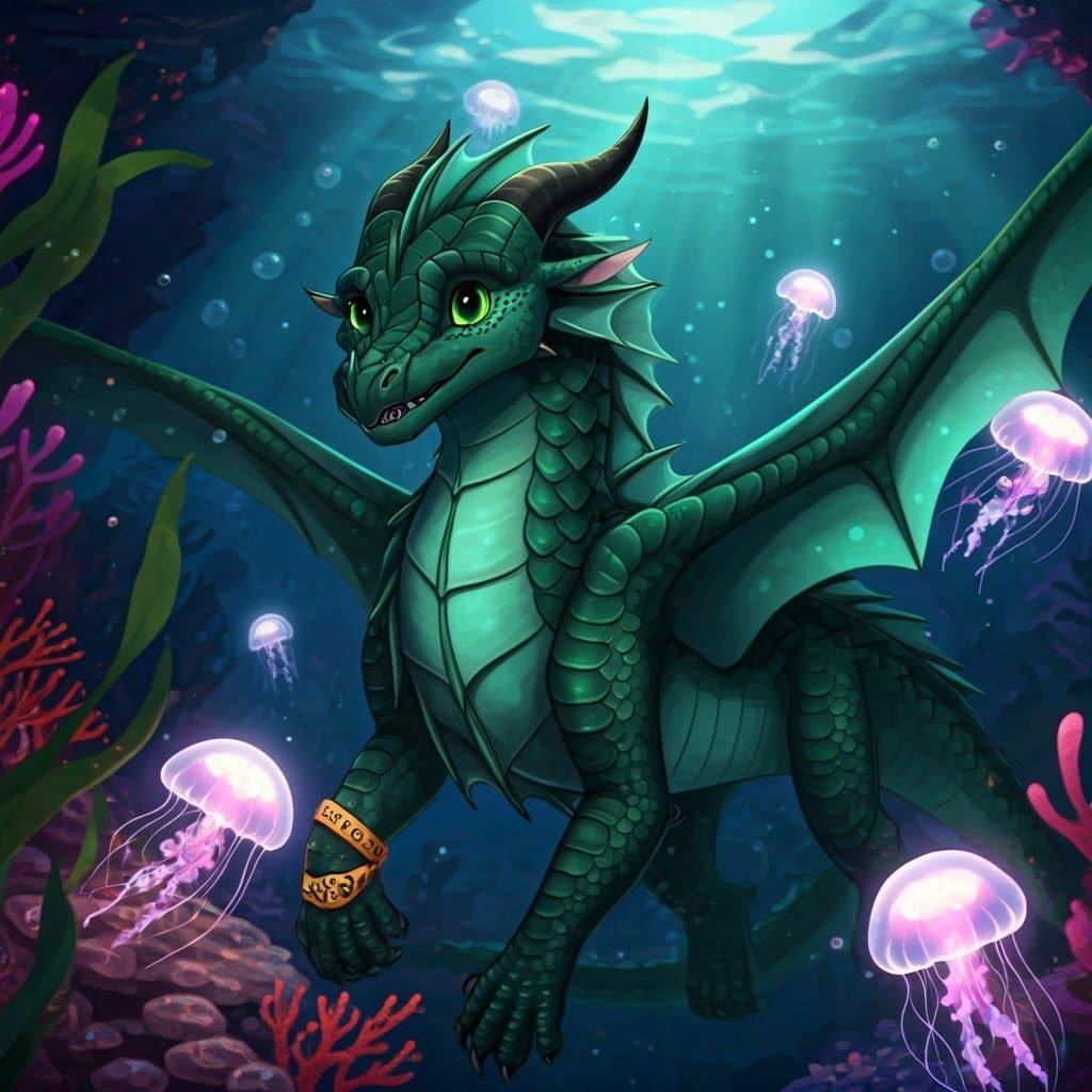 Mysterious Green Seawing Dragonet in Dreamlike Underwater Sc...