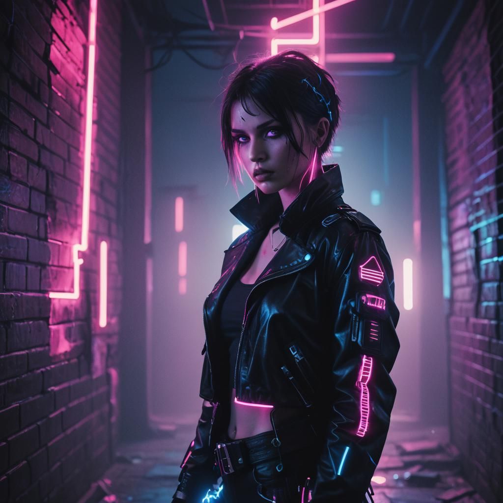 Goth Model in Cyberpunk Neon Noir