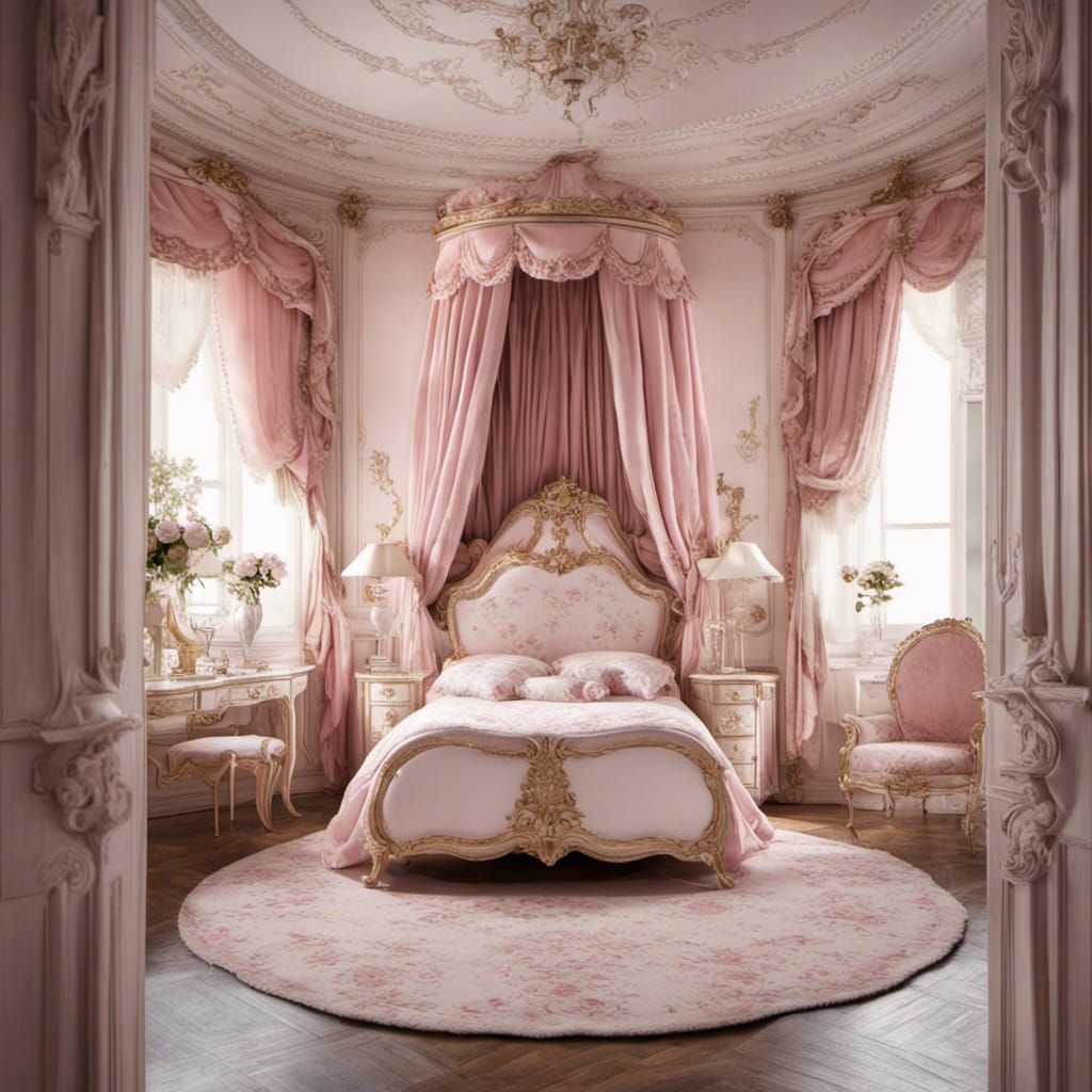 Rococo Royal Bedroom with Round Bed and Flowers