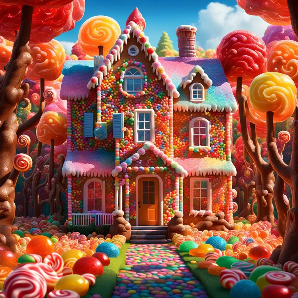 Enchanted Candy House in Fantastical Landscape